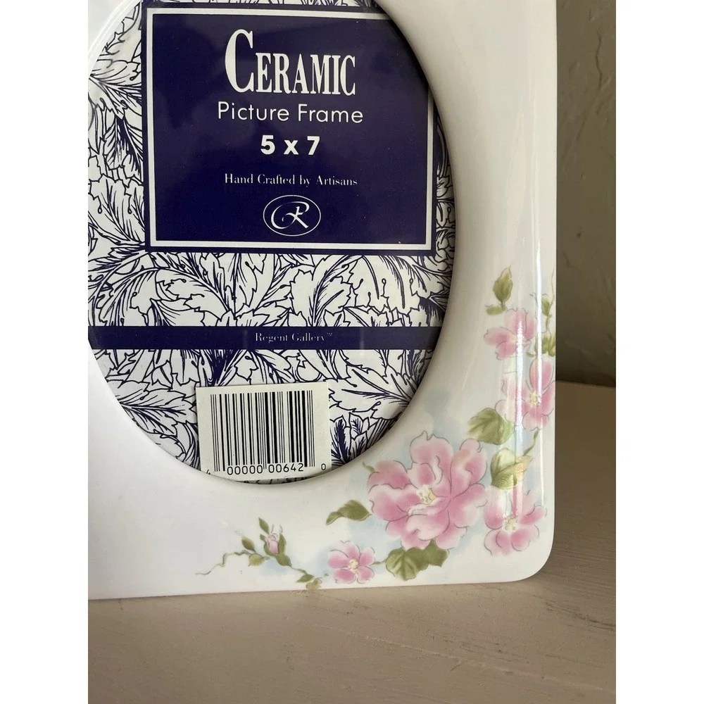 Vintage Ceramic Picture Frame White Pink Floral 5x7 Cottagecore Grannycore Sweet